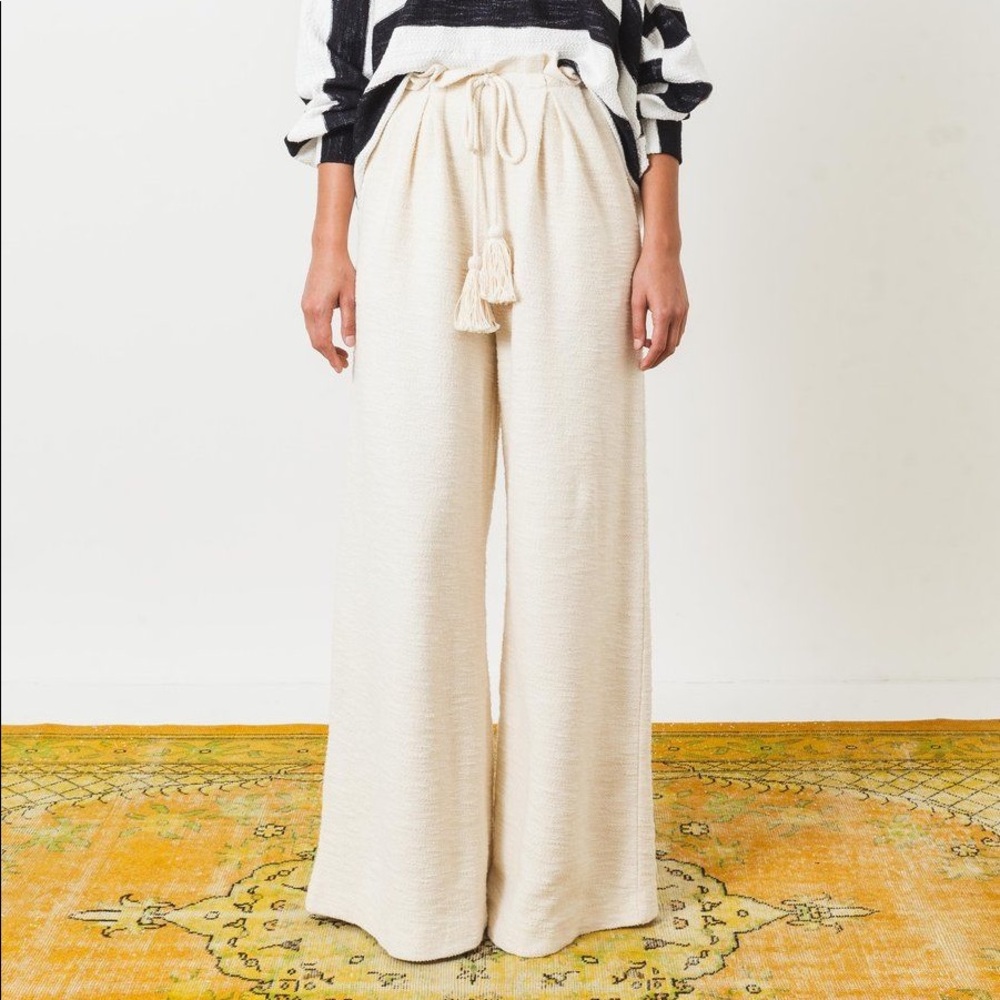 Ulla Johnson AYANA Cream Ivory Wideleg Drawstring Pants Large